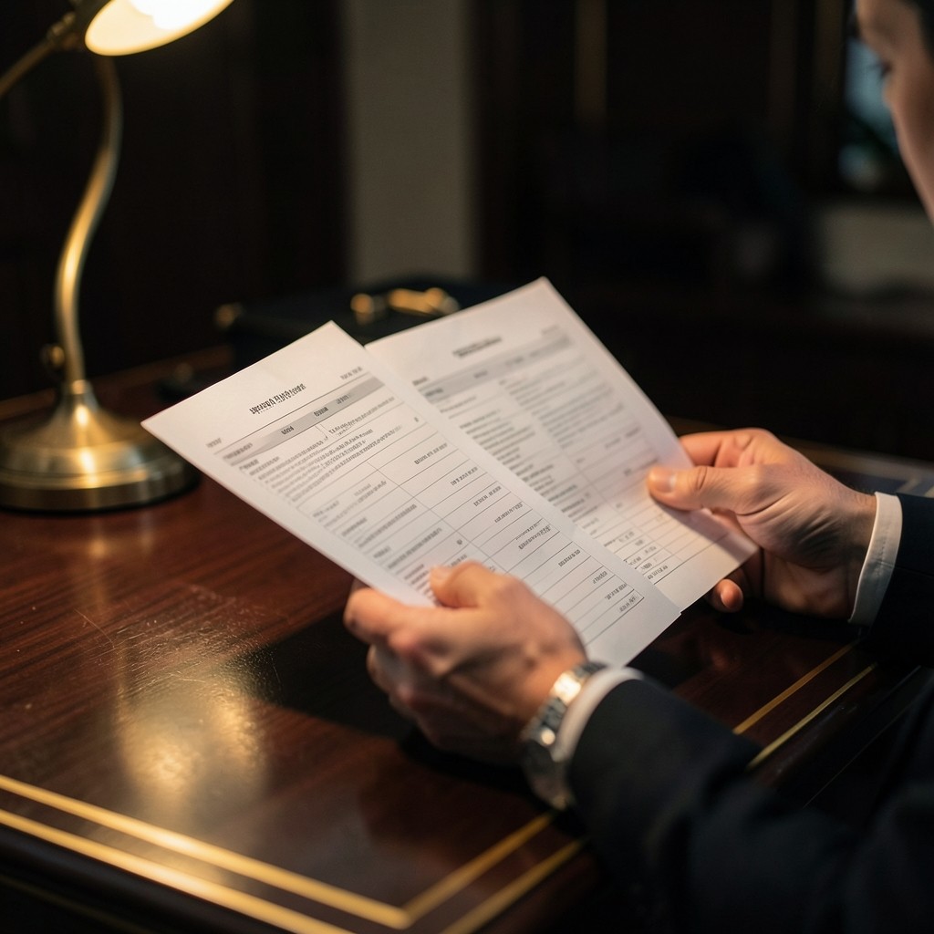 Analyst comparing printed branch sales sheets under warm desk lighting